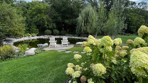back yard pond with green grass rogers