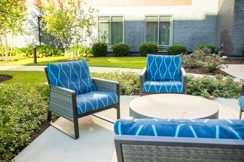 High rise retirement community commercial landscape maintenance seating area 1