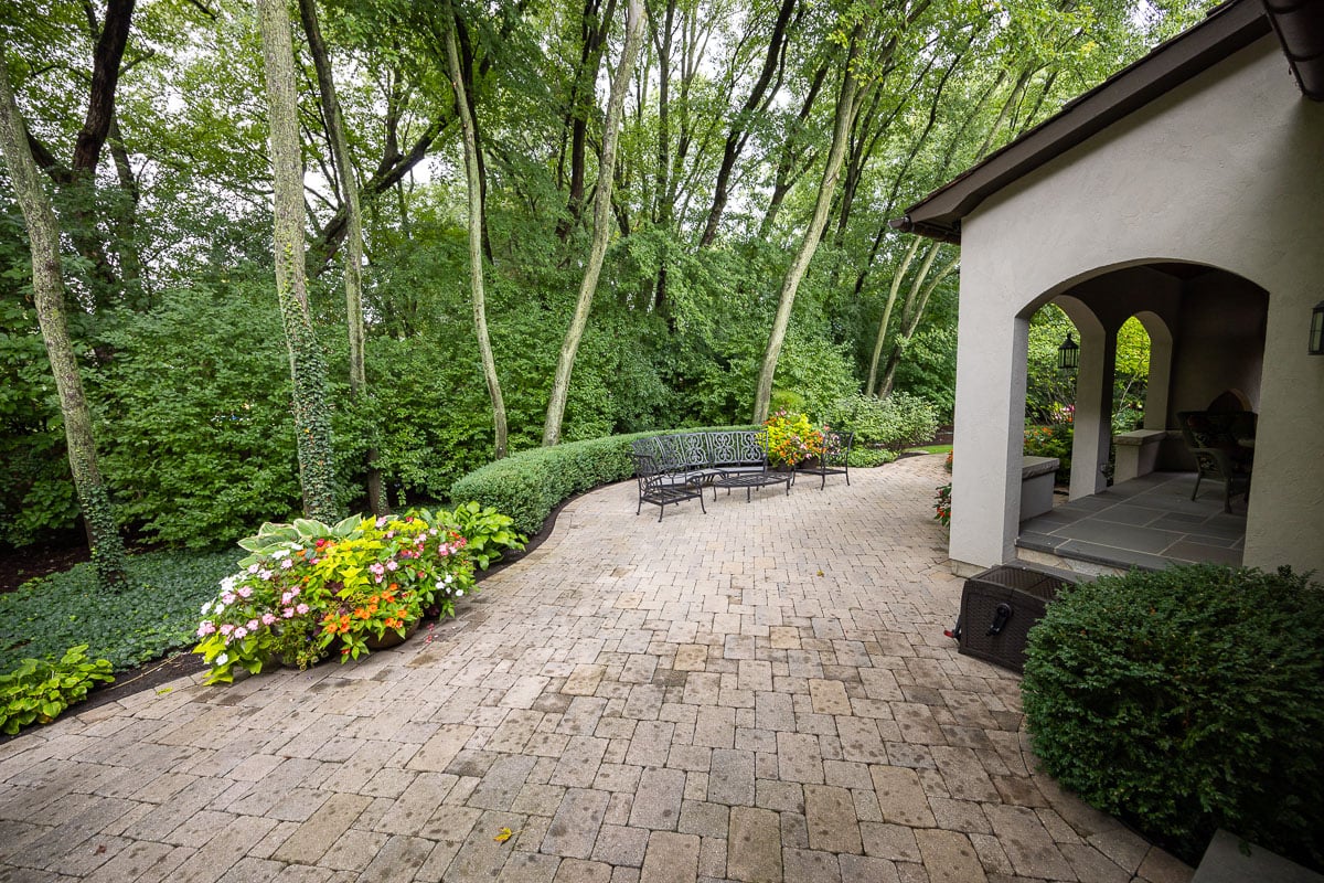 large paver patio in backyard