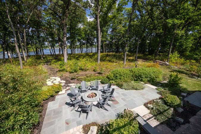 residential landscape design fire pit on back patio