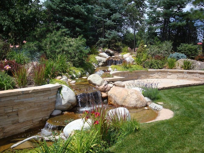 backyard garden with waterfall