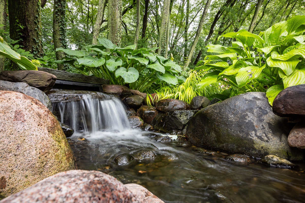 water feature with small waterfall