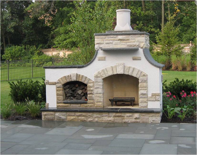 residential outdoor fireplace paver patio